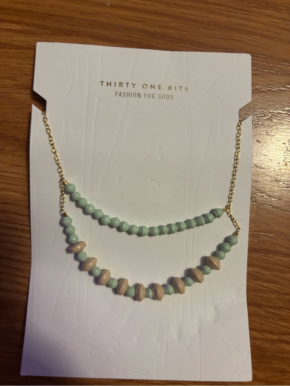 New thirty-one Mint & Beige Beaded Layered Necklace
